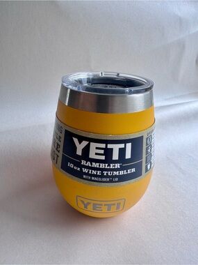 Yeti 10oz Rambler Wine Tumbler in Yellow with Silver Rim